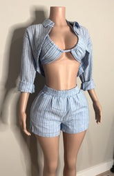Stripy Blue Short Set
